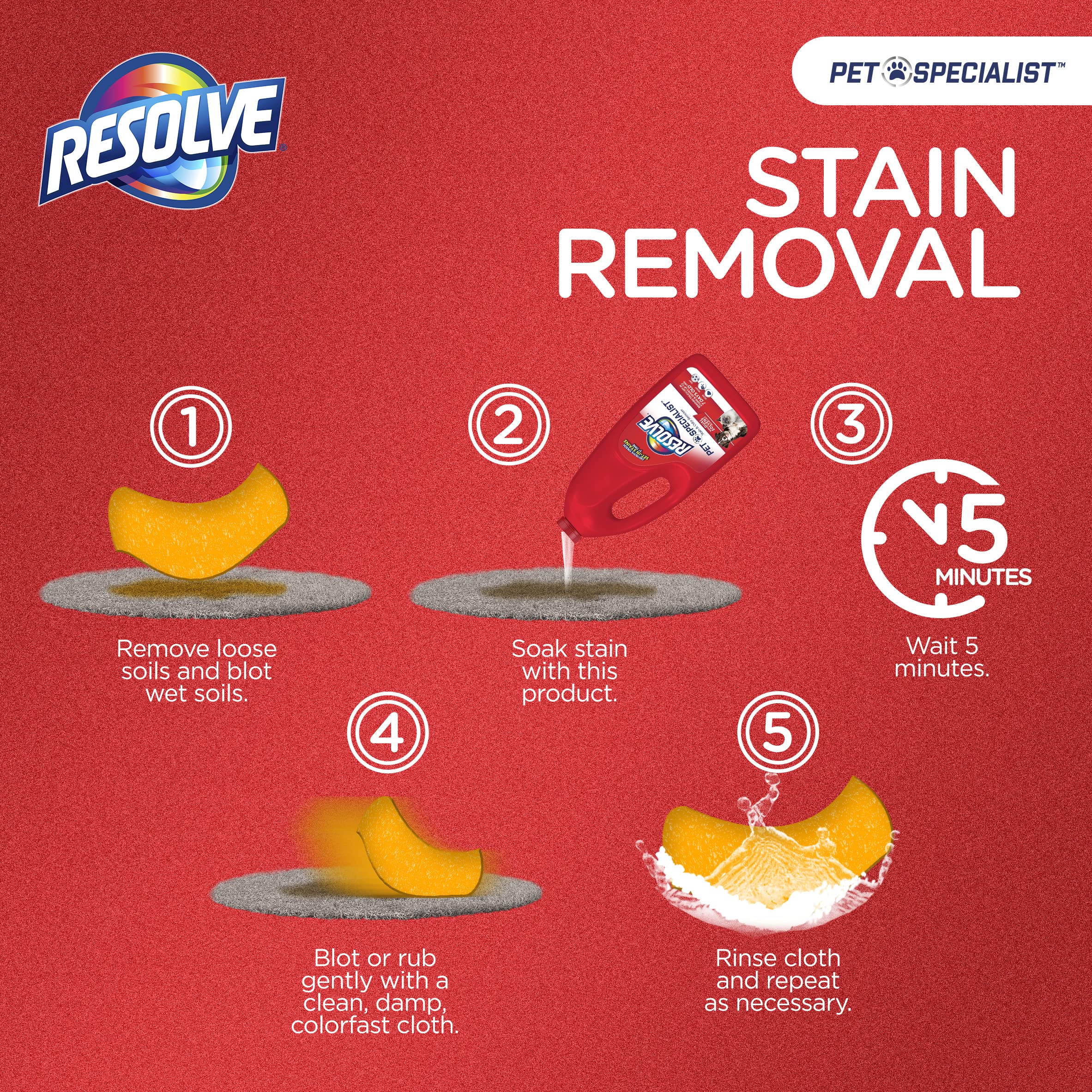 Pet-safe formula label on Resolve Pet Specialist for safe use around pets