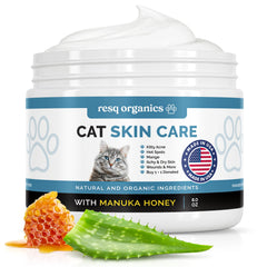 ResQ Organics Cat Paw Balm jar showing natural skin care for dry cat skin