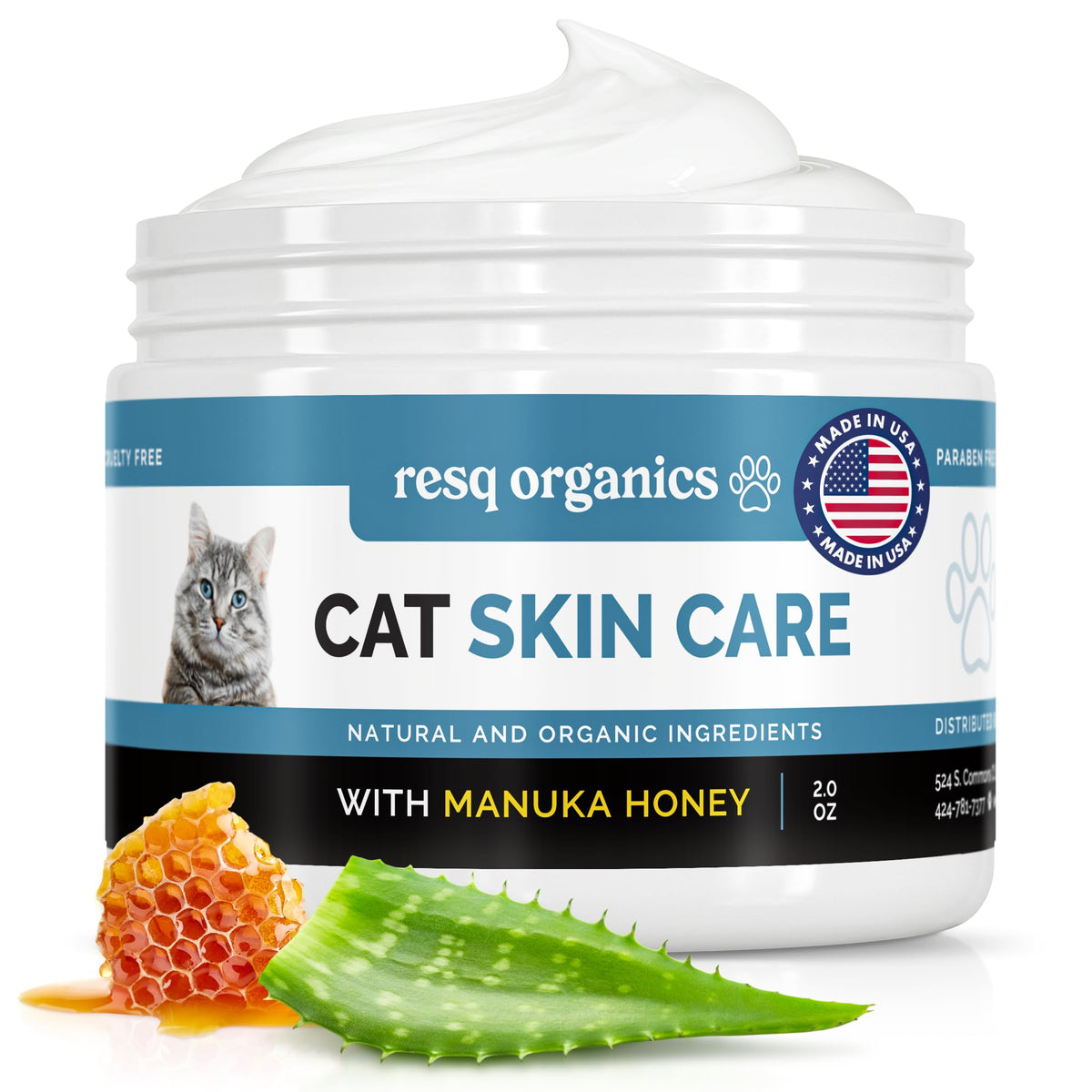 ResQ Organics Cat Paw Balm tube for soothing dry skin and hotspots.