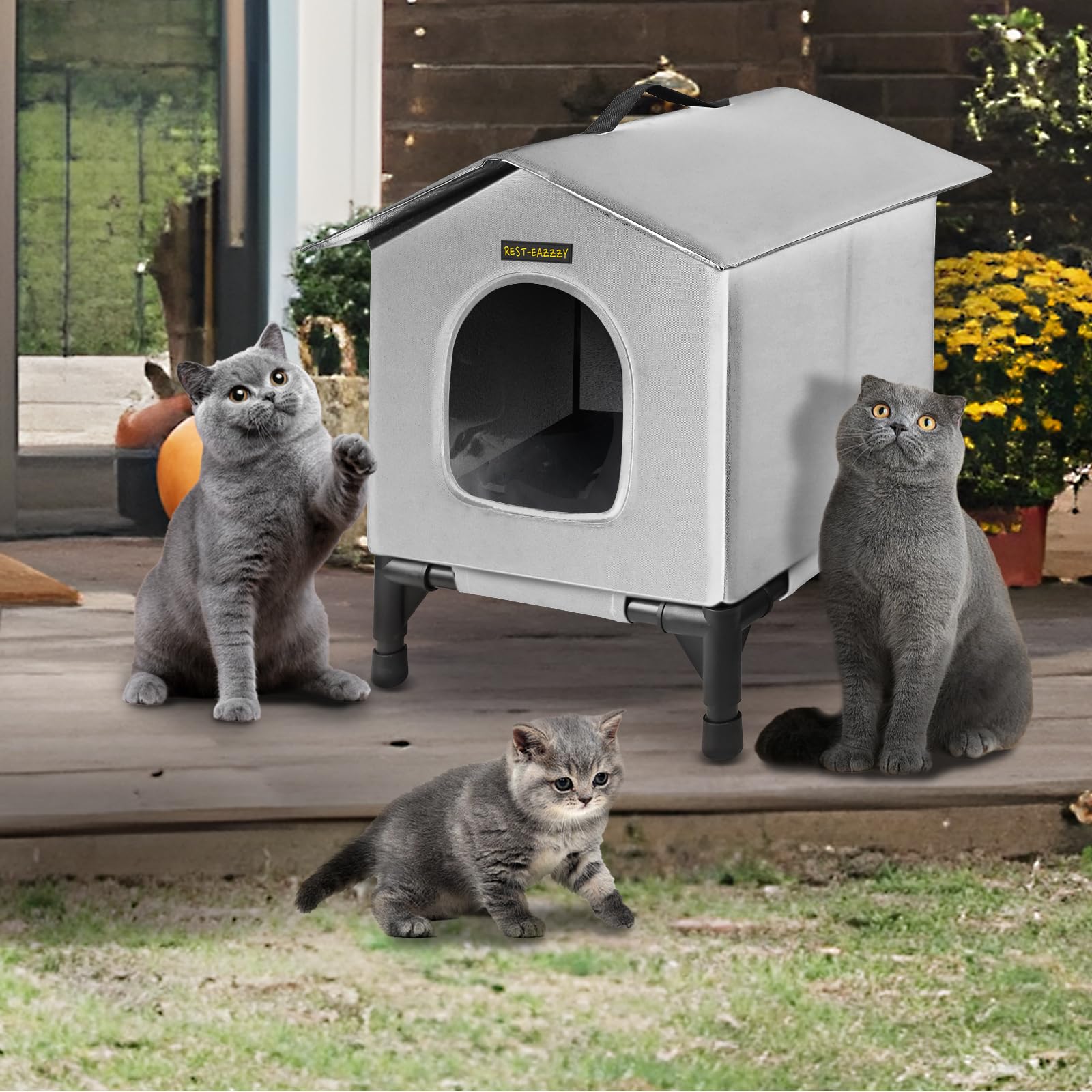 Rest-Eazzzy cat house ideal for outdoor or indoor setups.