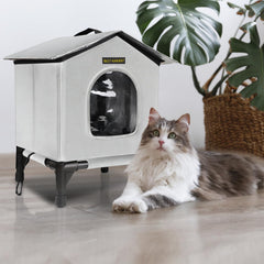 Rest-Eazzzy cat house waterproof fabric shields interior from rain and snow.