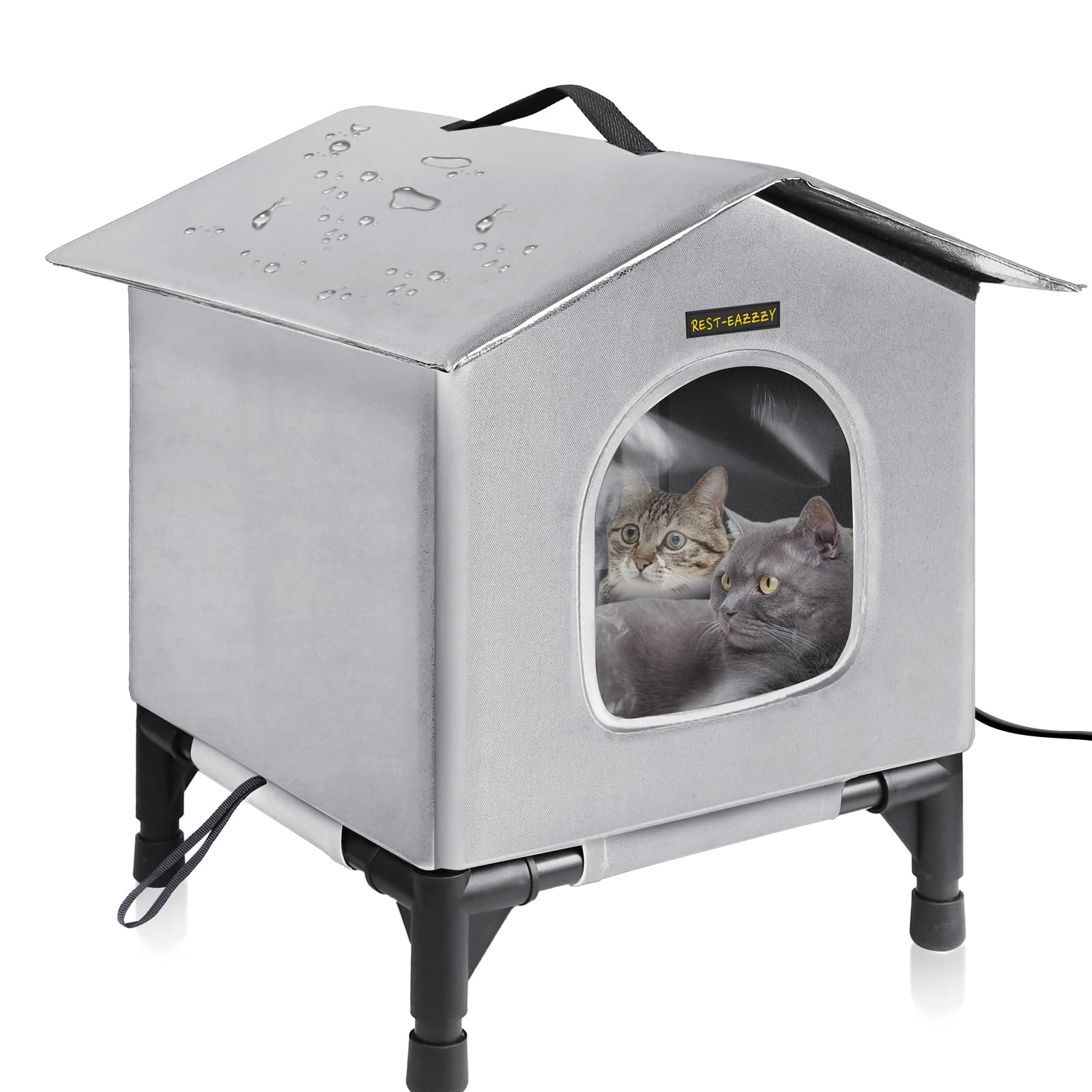 Rest-Eazzzy cat house exterior view, weatherproof winter shelter.