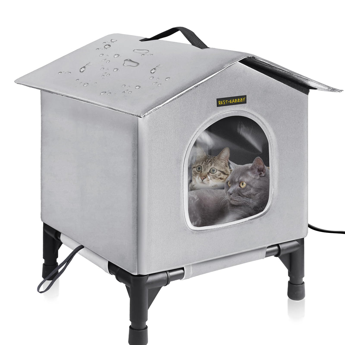 Rest-Eazzzy cat house exterior view, weatherproof winter shelter.