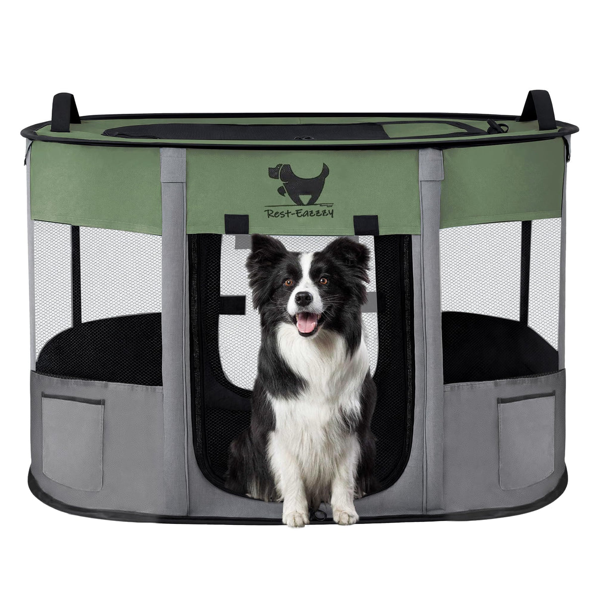 Rest-Eazzzy dog playpen outdoors setup showing portability for camping