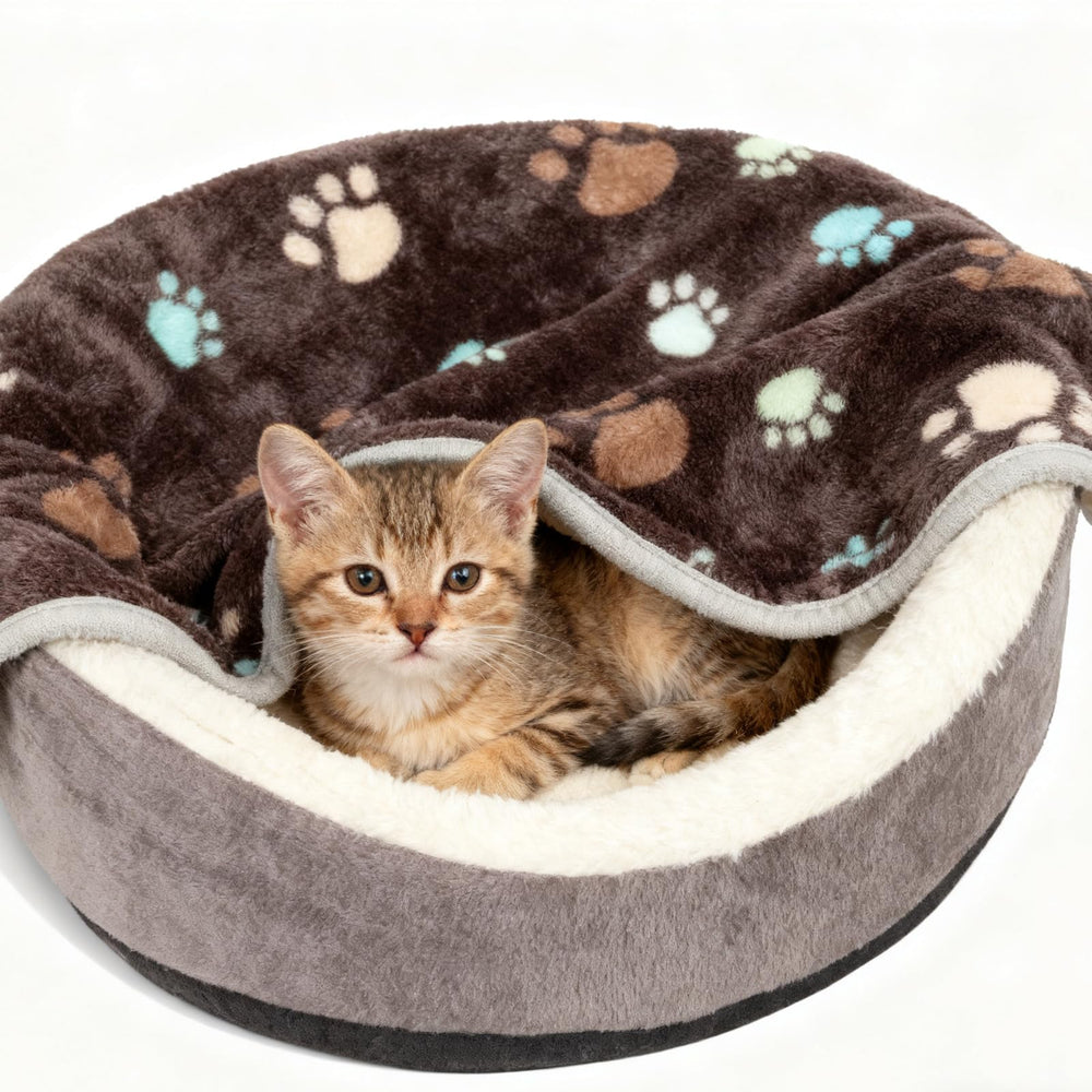 Retainbre paw-printed blanket for small pets emphasizes playful pattern and warmth.