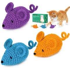 Retro Shaw crochet mice toy with catnip and silvervine invites playful hunting.