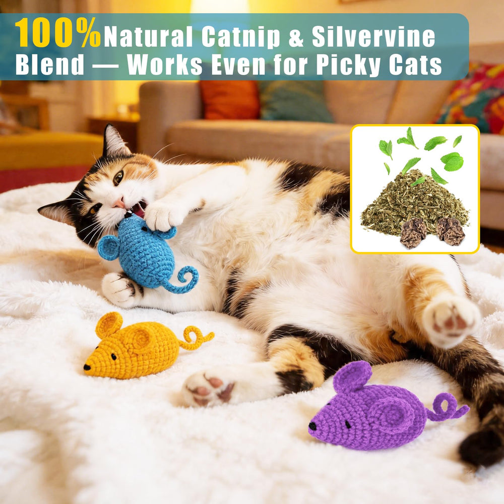 Retro Shaw braided yarn catnip mouse helps scrub teeth during play.