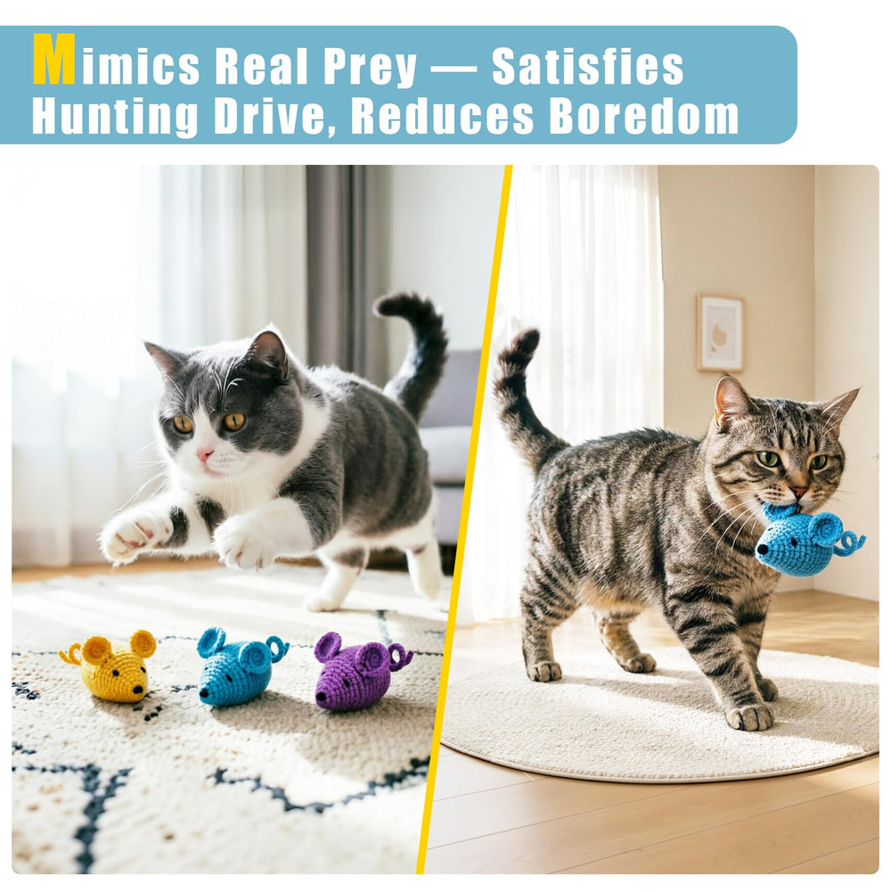 Retro Shaw crochet mice are safe, non-toxic and plastic-free cat toys.