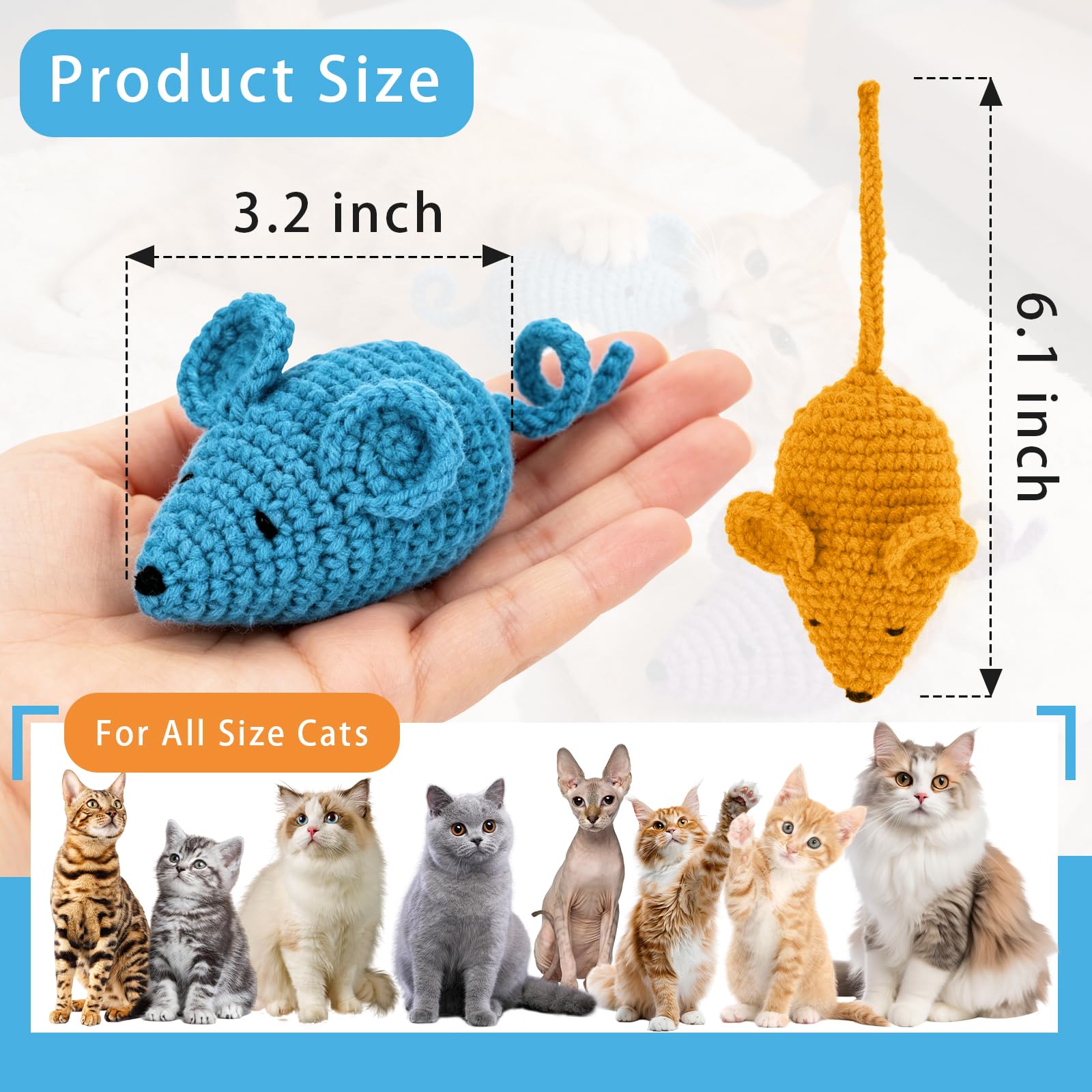 Retro Shaw crochet mice encourage supervised play and interactive bonding.