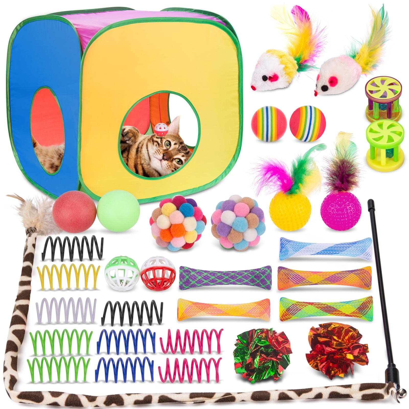 Retro Shaw rainbow cat tunnel for indoor play and exploration.