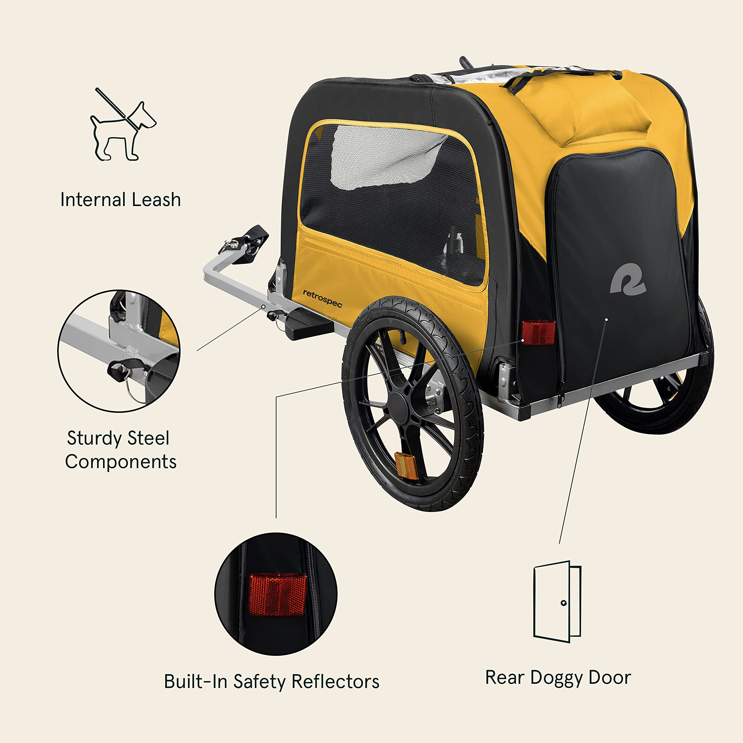 Retrospec Rover Hauler internal leash attachment secures your dog during trips.