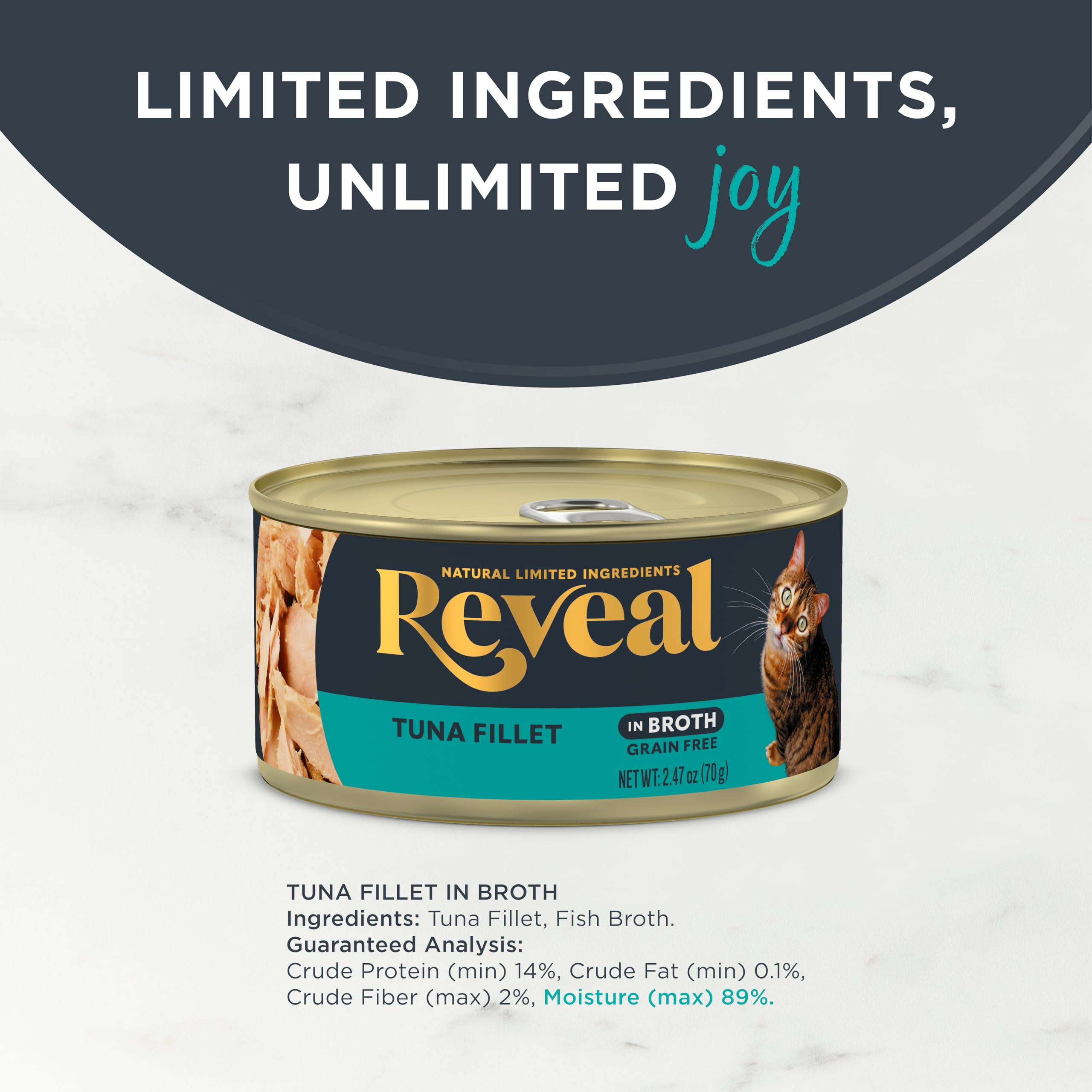 Reveal 24-count cans packaging for convenient grain-free meals.