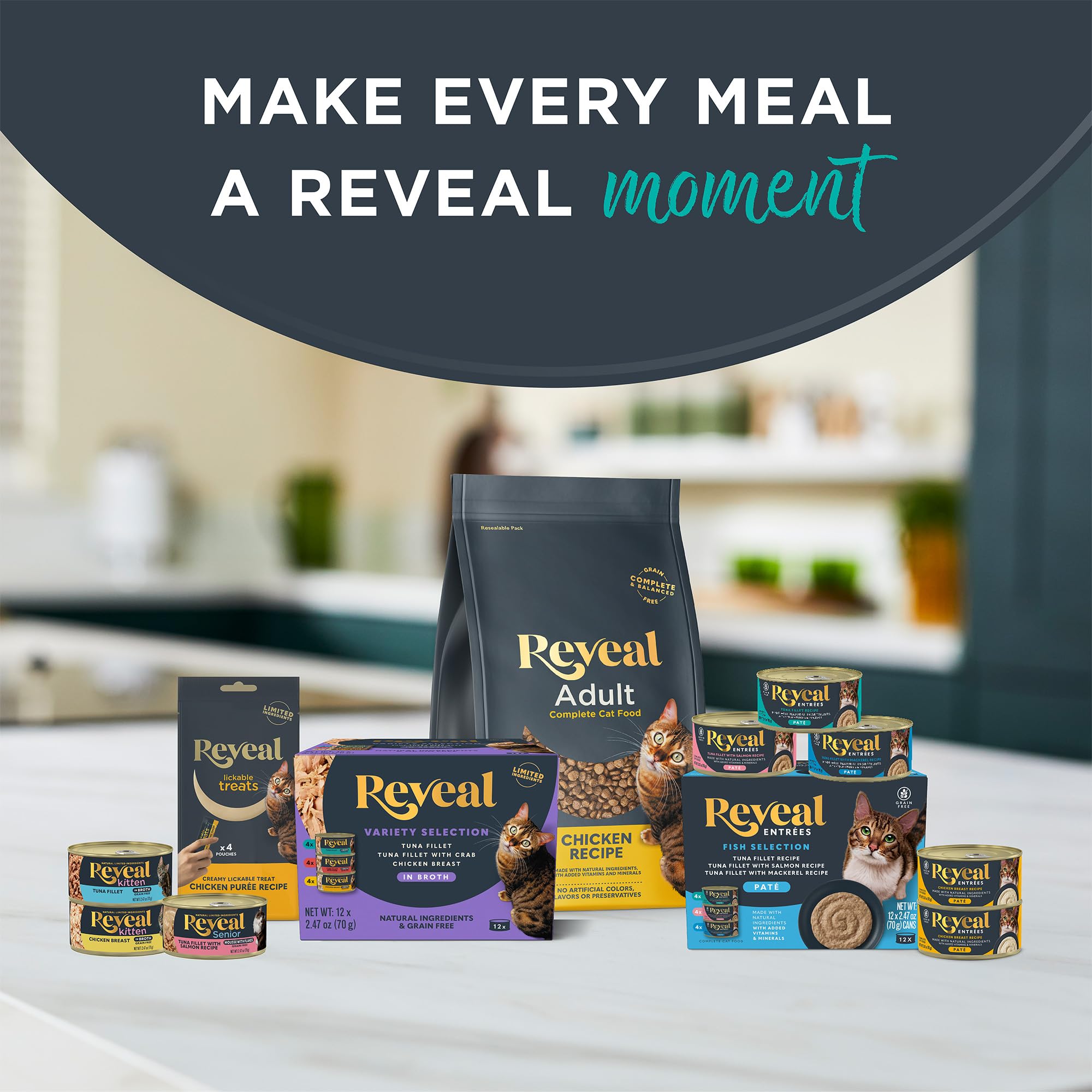 Reveal wet food designed to complement dry cat food in daily meals