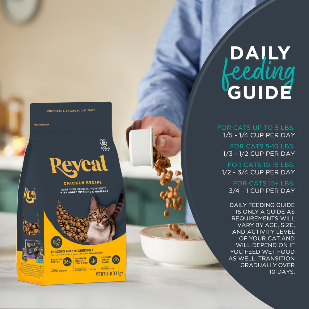 Reveal dry cat food ingredients peas lentils highlights plant-powered energy blend.