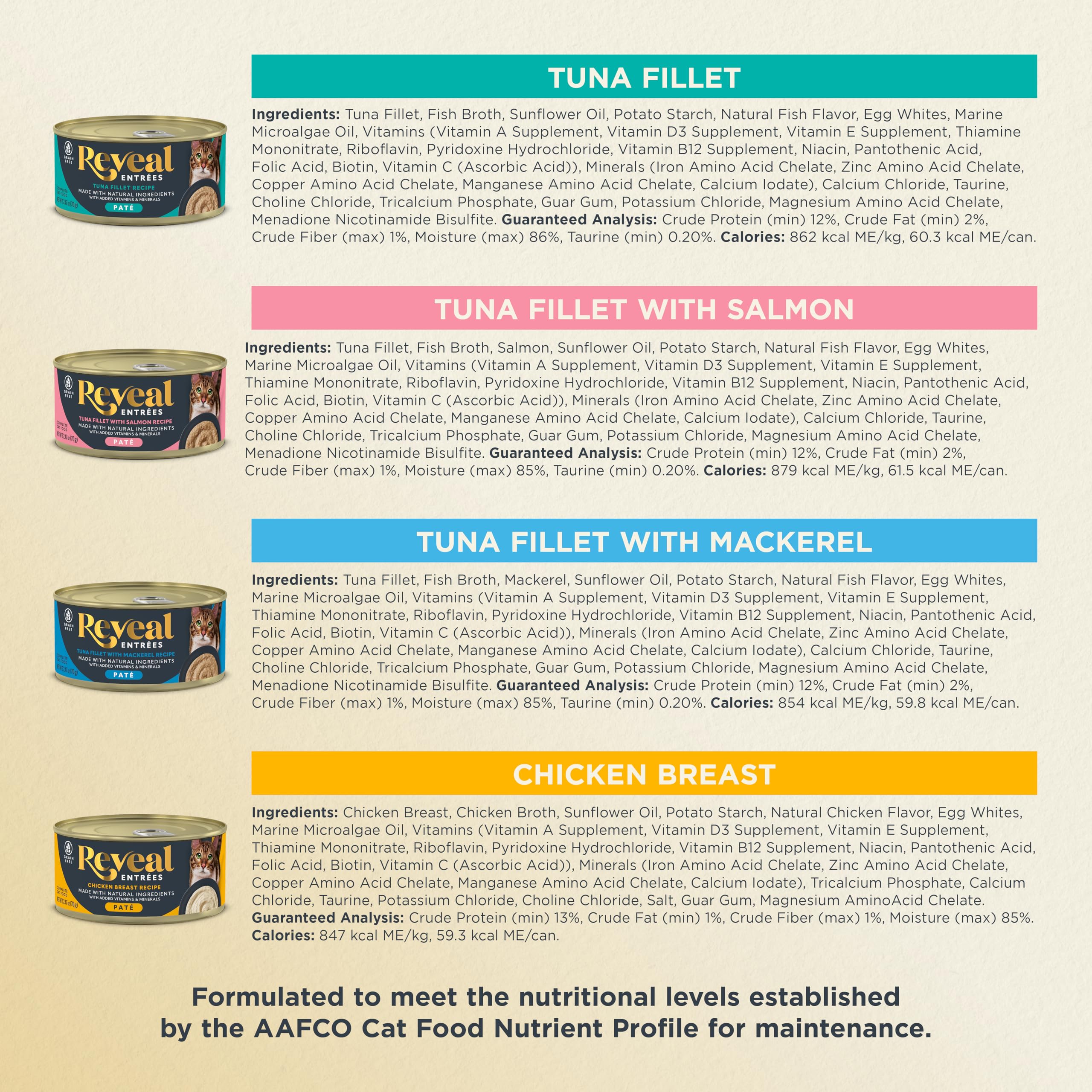 Reveal Entrées Paté ingredients close-up featuring real meat as first ingredient.