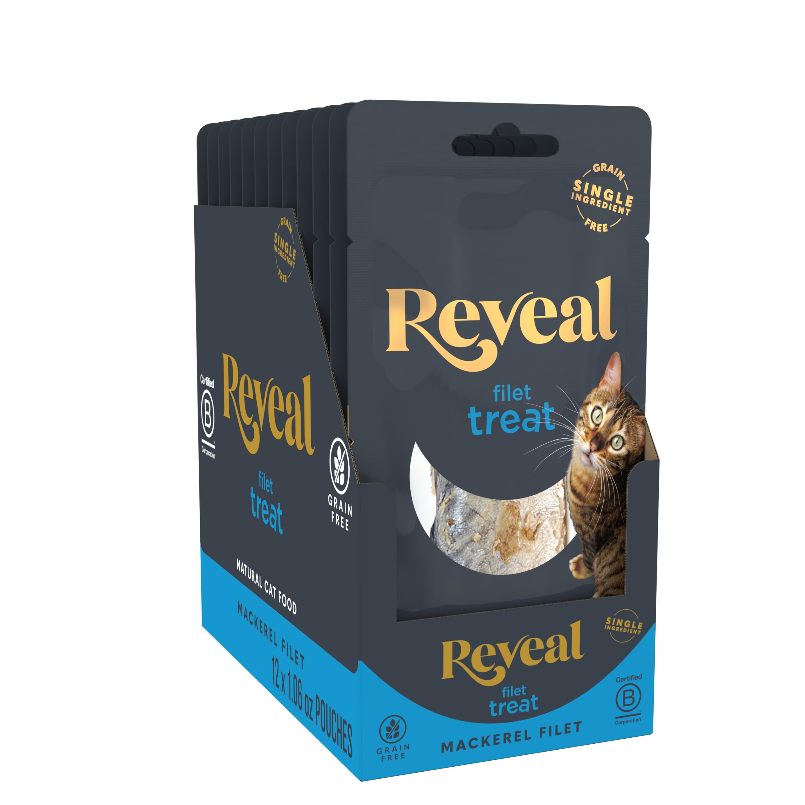 Reveal grain-free icon highlights limited ingredients for cats.