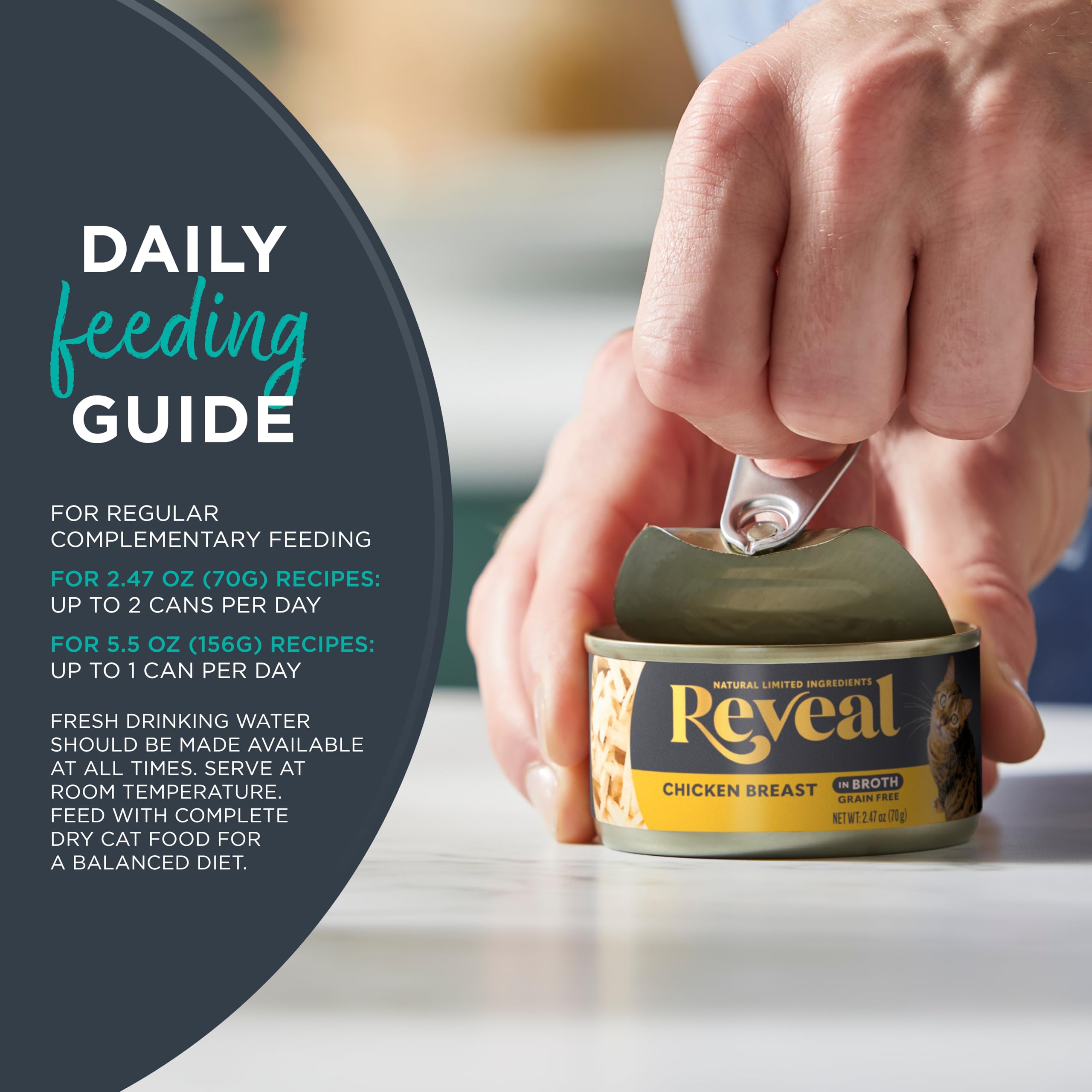 Reveal ingredients list scan emphasizing limited ingredients and no artificial additives.