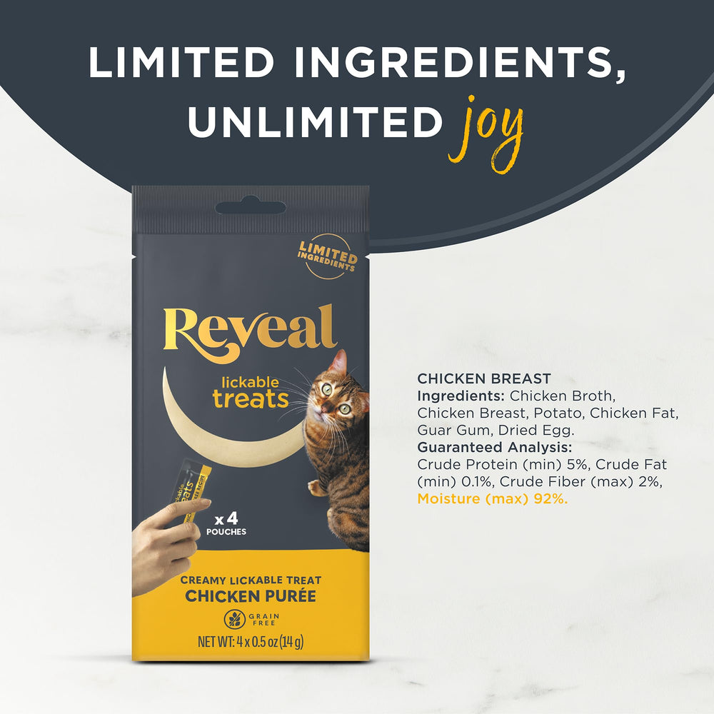 Reveal Lickable Cat Treats cat enjoying puree, showcasing a palatable, mess-free lickable treat.