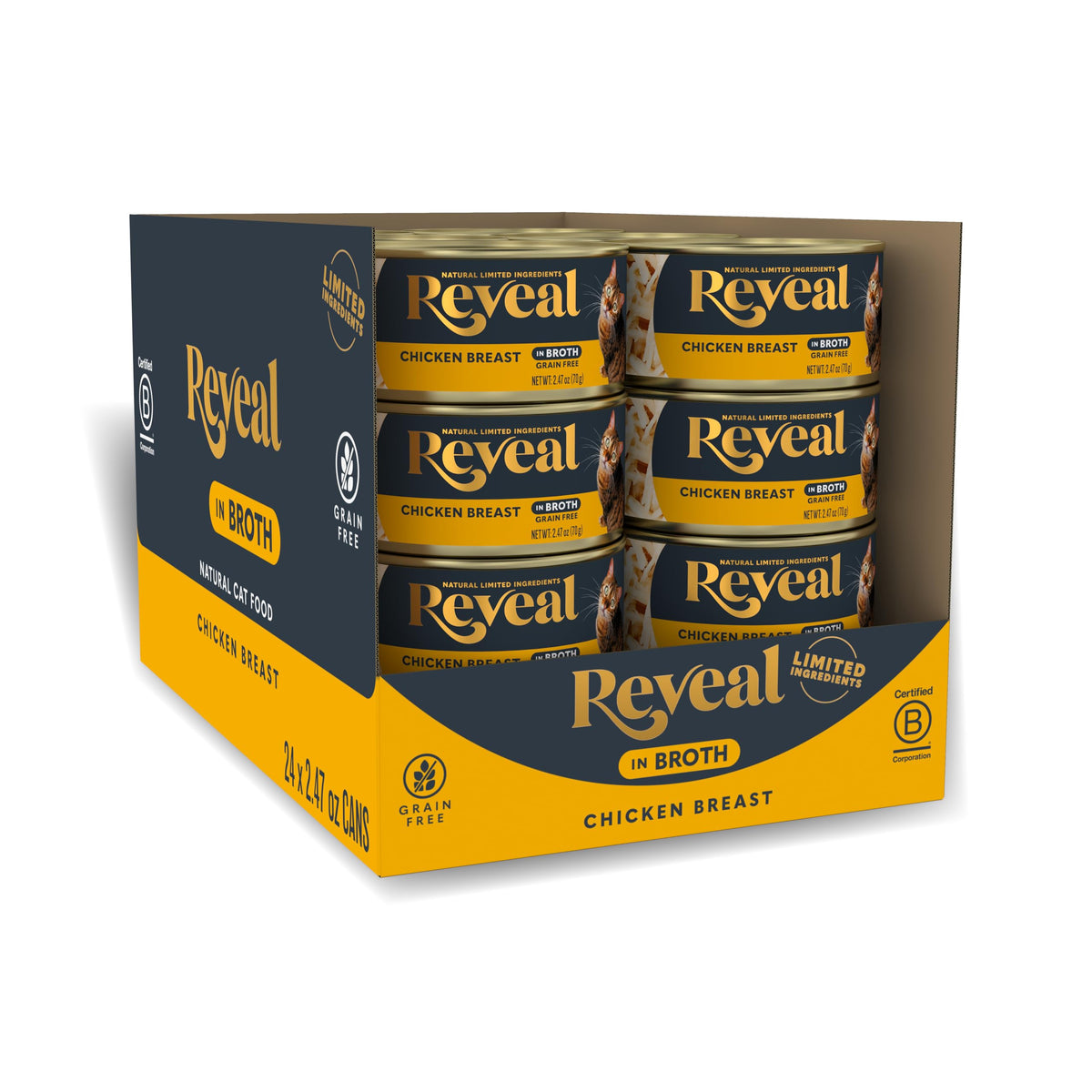Reveal natural wet cat food can with chicken broth delivering hydration and protein