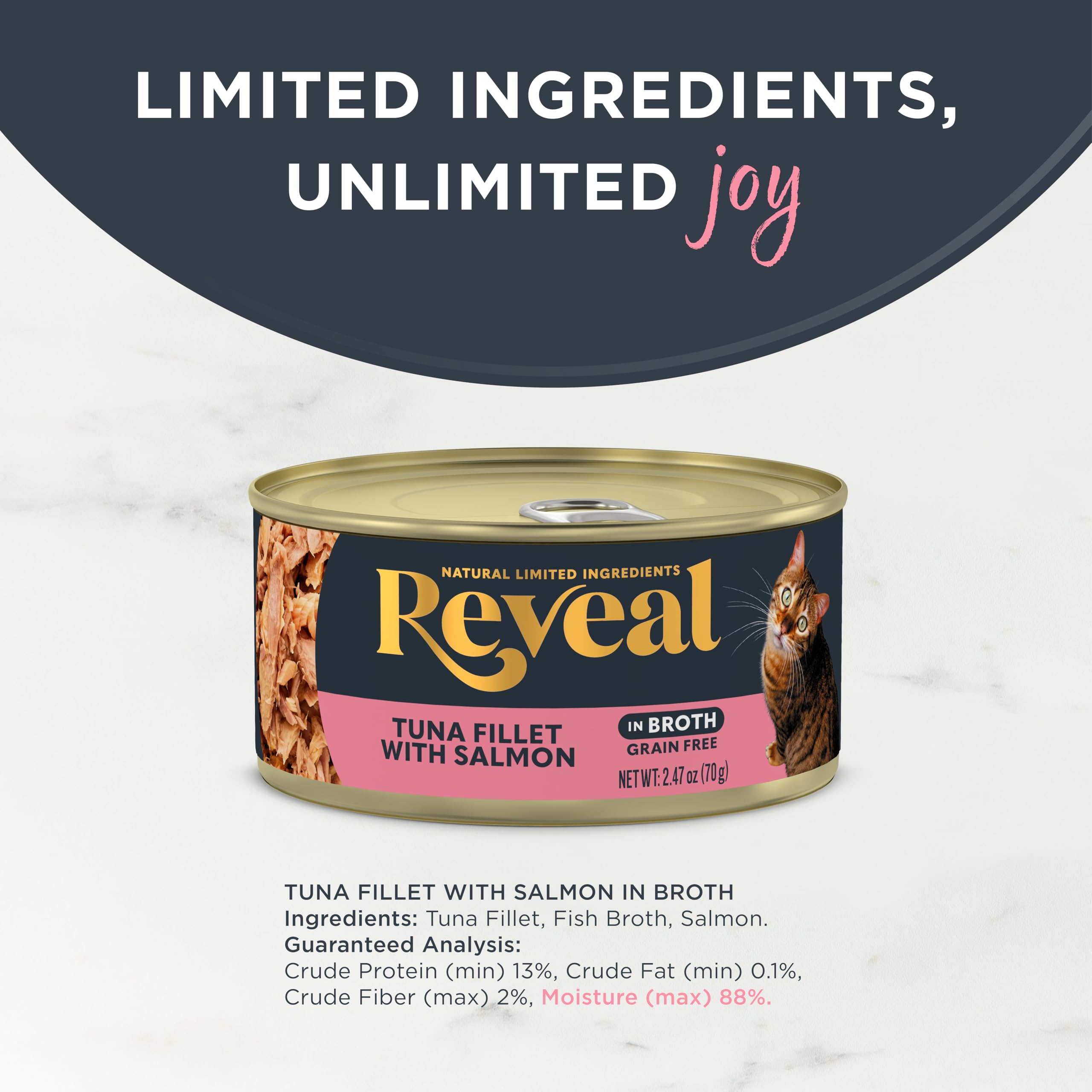 Reveal natural wet cat food ingredients list emphasizing simple formula.