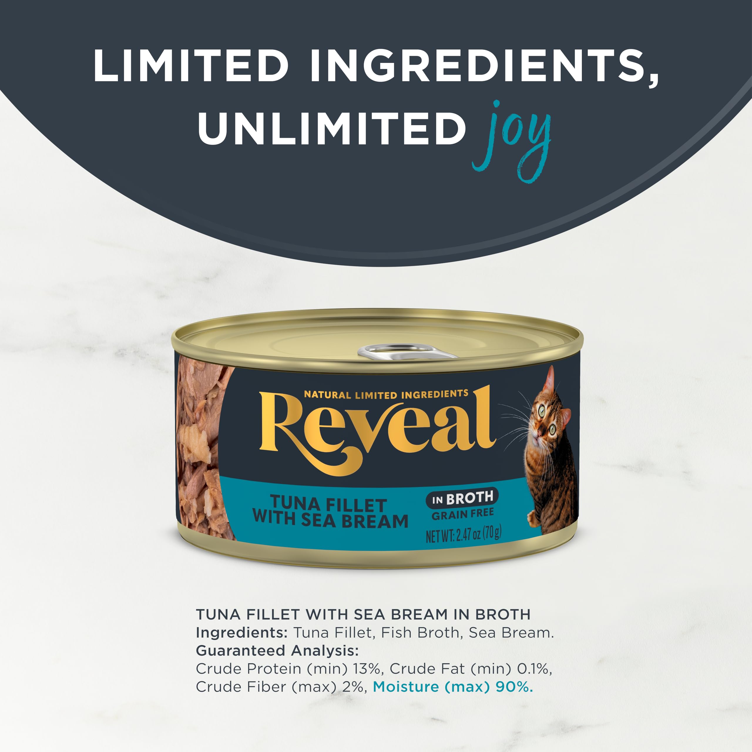 Reveal tuna sea bream in broth can, real protein-first nutrition for picky eaters.