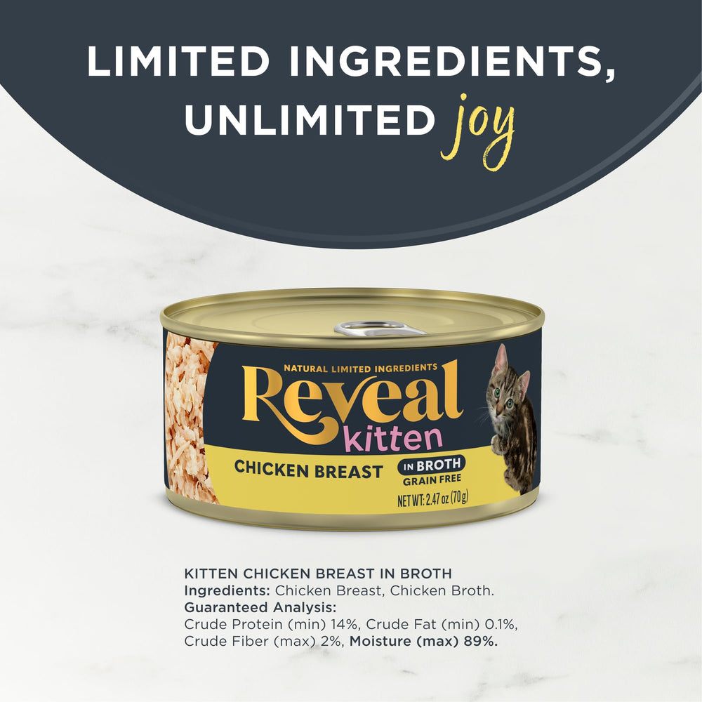 Reveal wet food emphasizes real protein first for satisfying kitten meals.