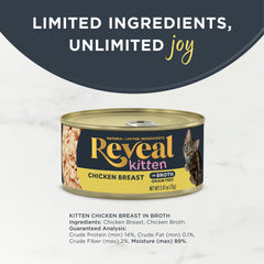 Reveal wet food emphasizes real protein first for satisfying kitten meals.