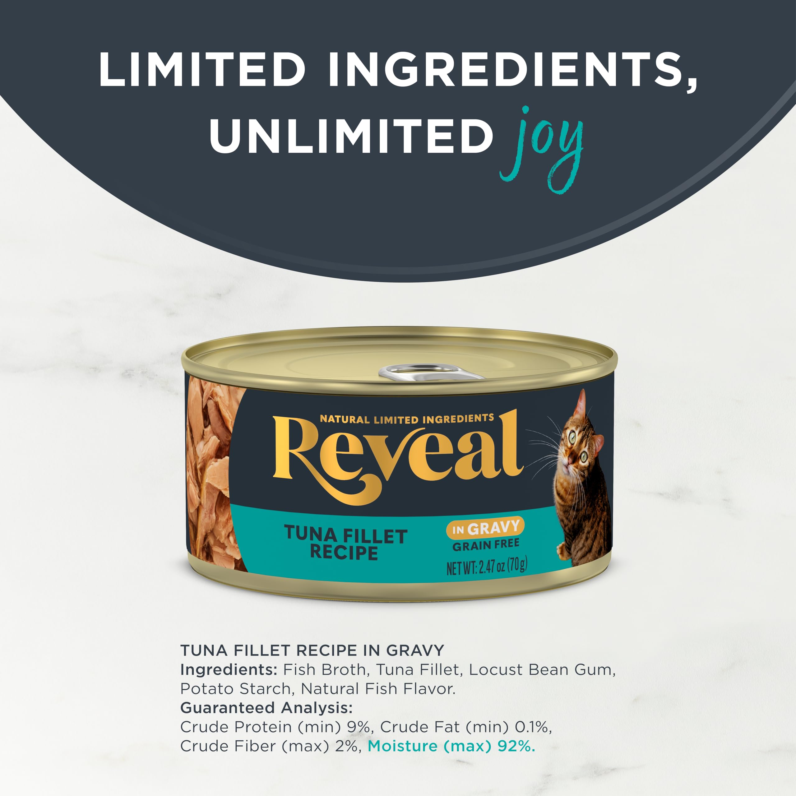 Reveal protein first ingredient graphic emphasizes prime protein in every bite