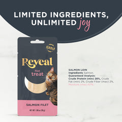 Reveal salmon loin treat serving demonstrates ready-to-serve portions for meals and rewards.