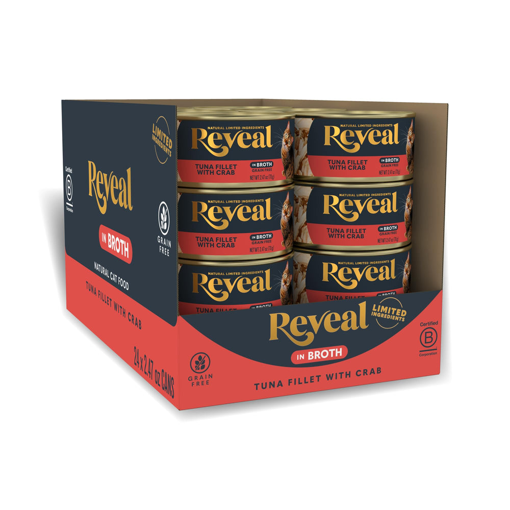 Reveal Tuna with Crab in Broth cans designed for hydration and high-protein meals.