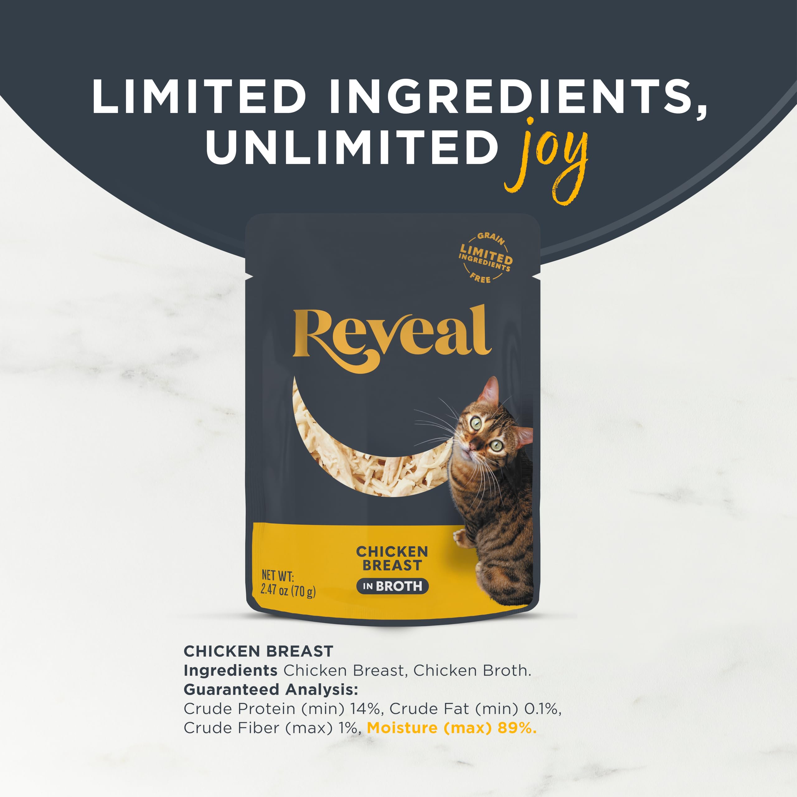 Reveal wet cat food chicken breast in broth highlighting high-protein, hydrating meal.