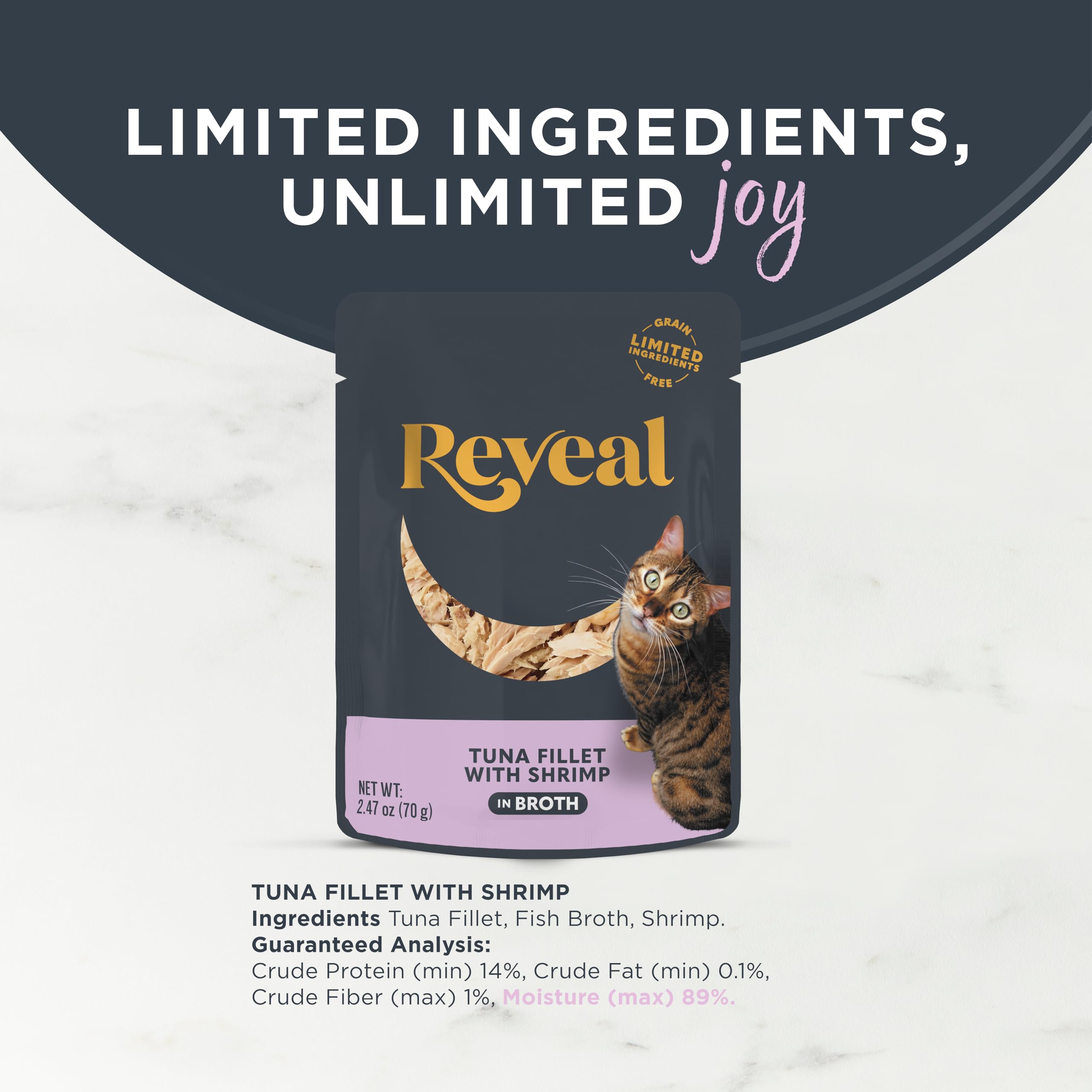 Reveal grain-free limited ingredients formula, simple recipe for picky cats