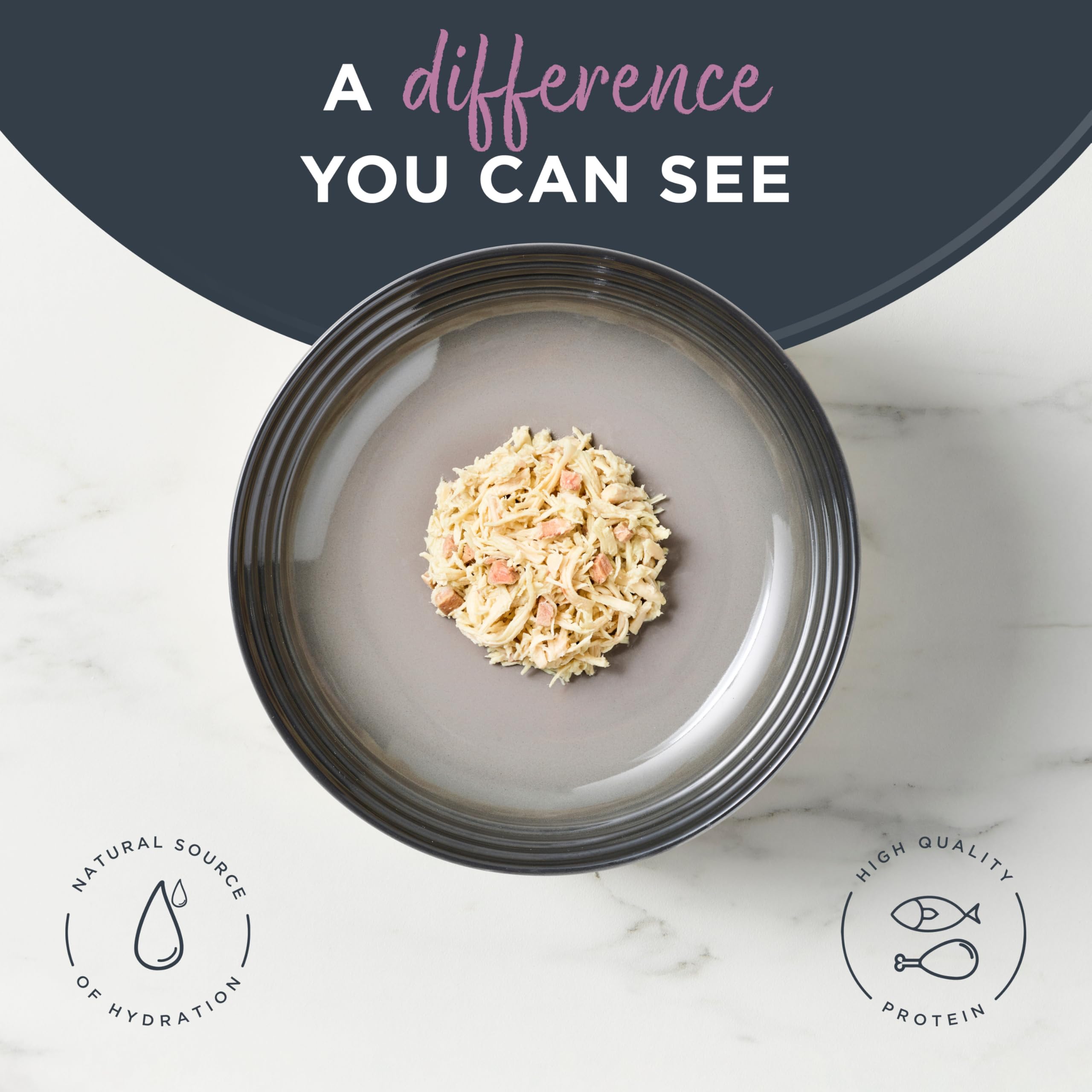 Reveal grain-free wet food in hydrating broth highlights high-protein meals.