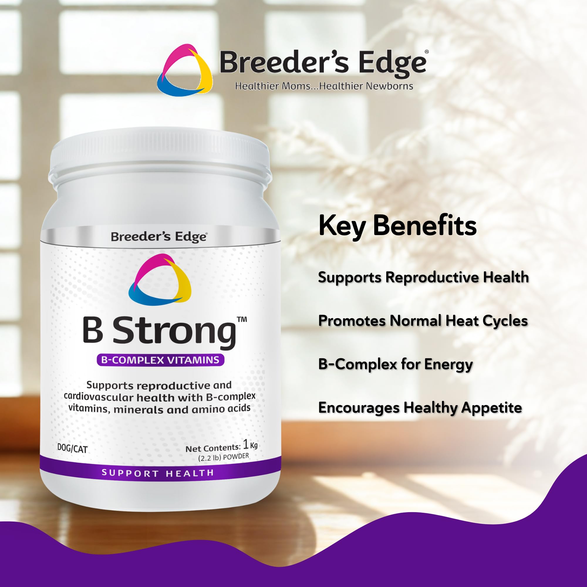 Revival Breeder's Edge B Strong powder dispense scoop illustrates easy mixing into meals.