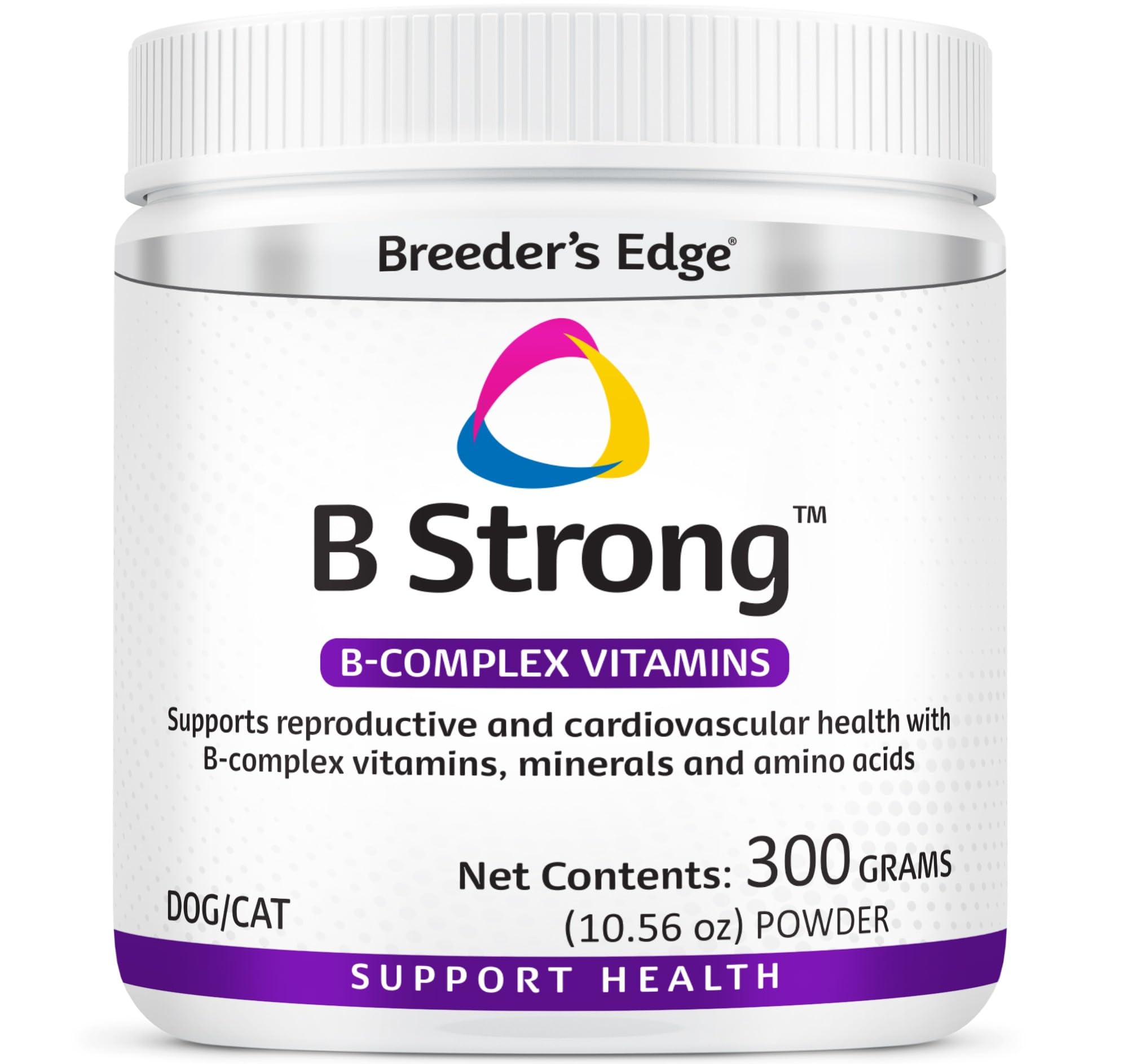 Revival Breeder's Edge B Strong powder tub for dogs and cats highlighting energy support.