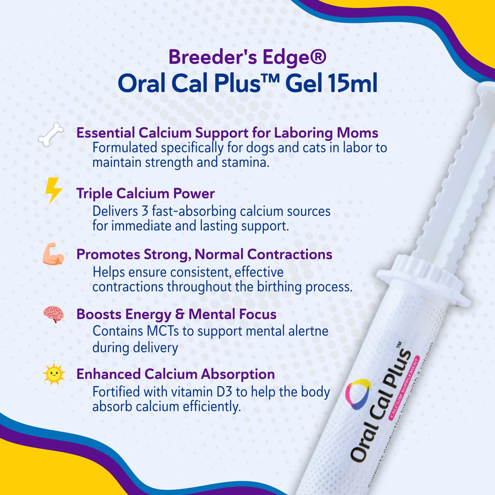 MCTs and vitamins highlighted in Breeders Edge Cal Plus Gel formula.