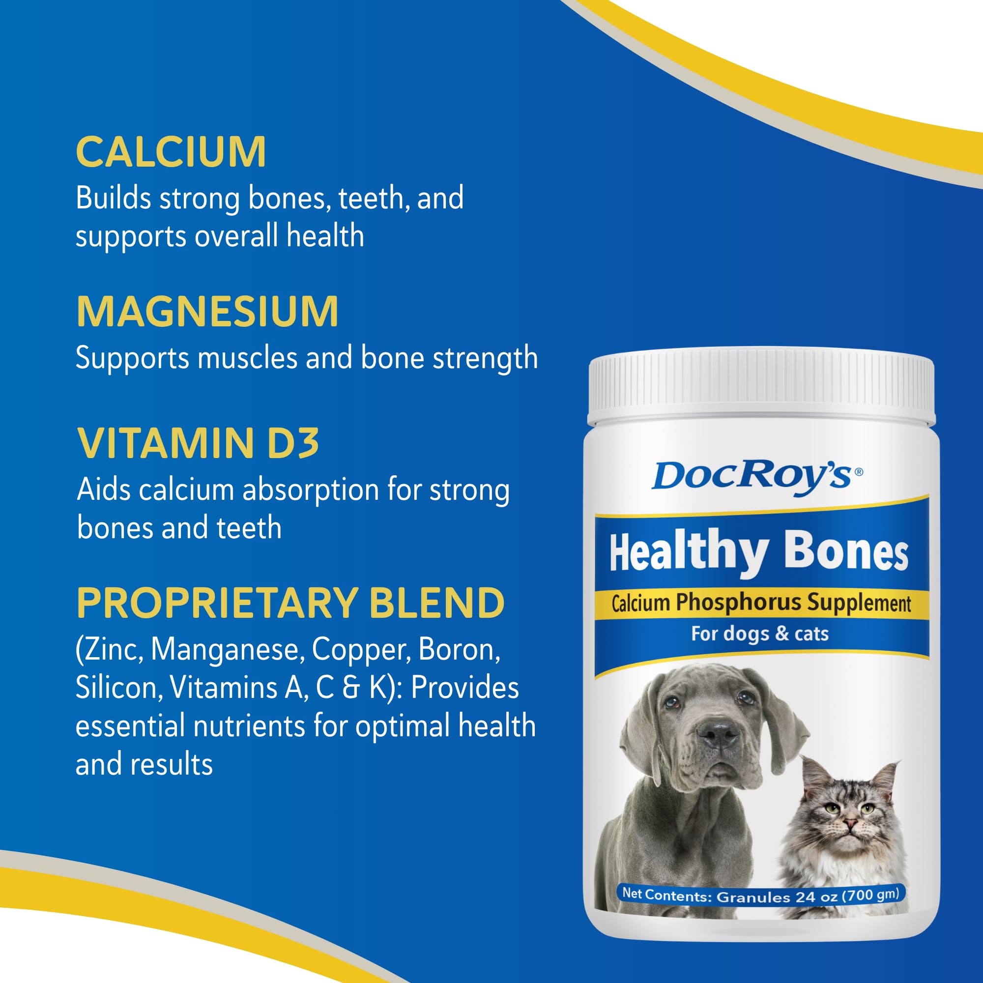 Doc Roy's Healthy Bones granules being scooped for pet meals.