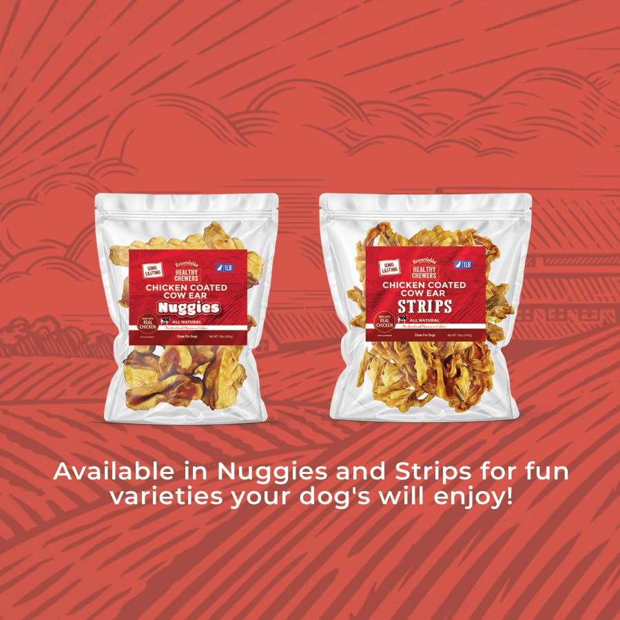 Rewardables chicken coated cow ear nuggies ingredients label closeup highlights natural ingredients