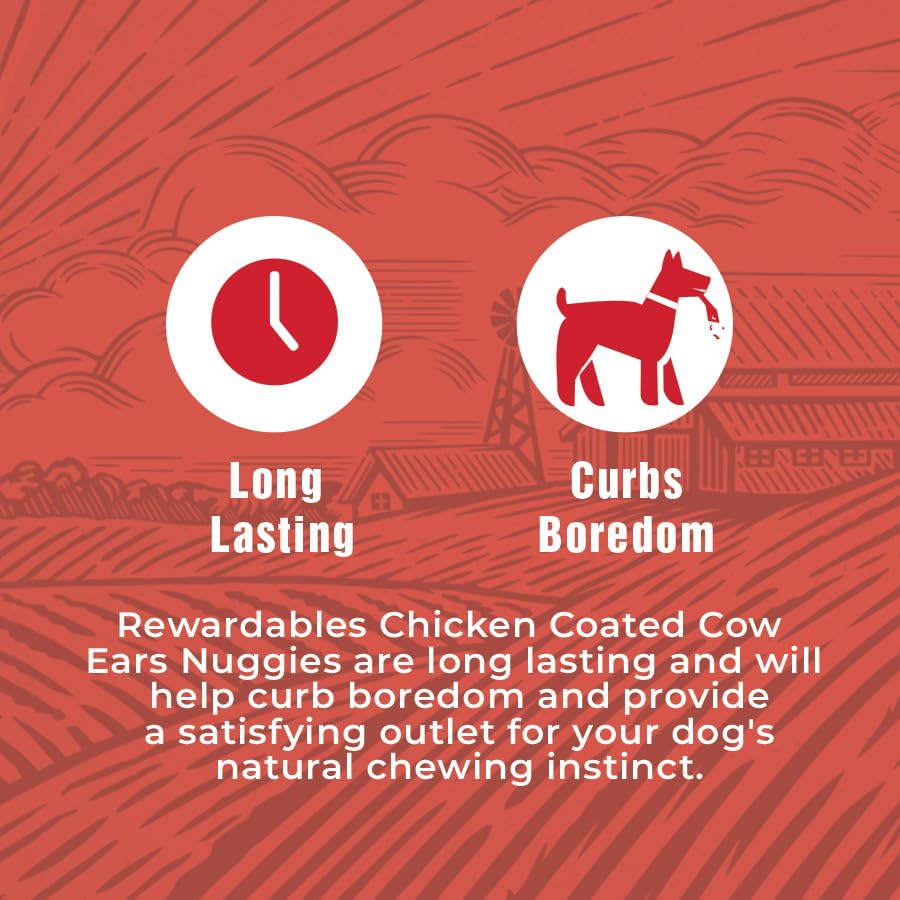 Rewardables chicken coated cow ear nuggies texture detail shows sturdy chew surface