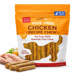 Rewardables Hide Free Chicken Chews 7-inch rolls provide long-lasting entertainment for medium to large dogs.