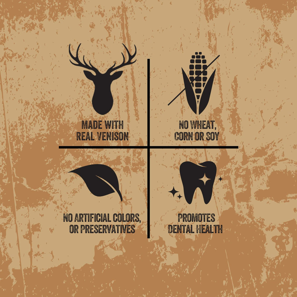 Rewardables Wild Chews packaging front highlights real venison and limited ingredients.