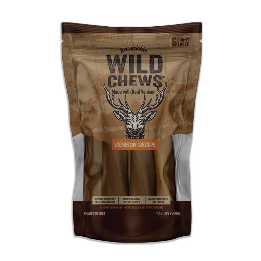 Rewardables Wild Chews venison piece provides a long lasting reward for large dogs.