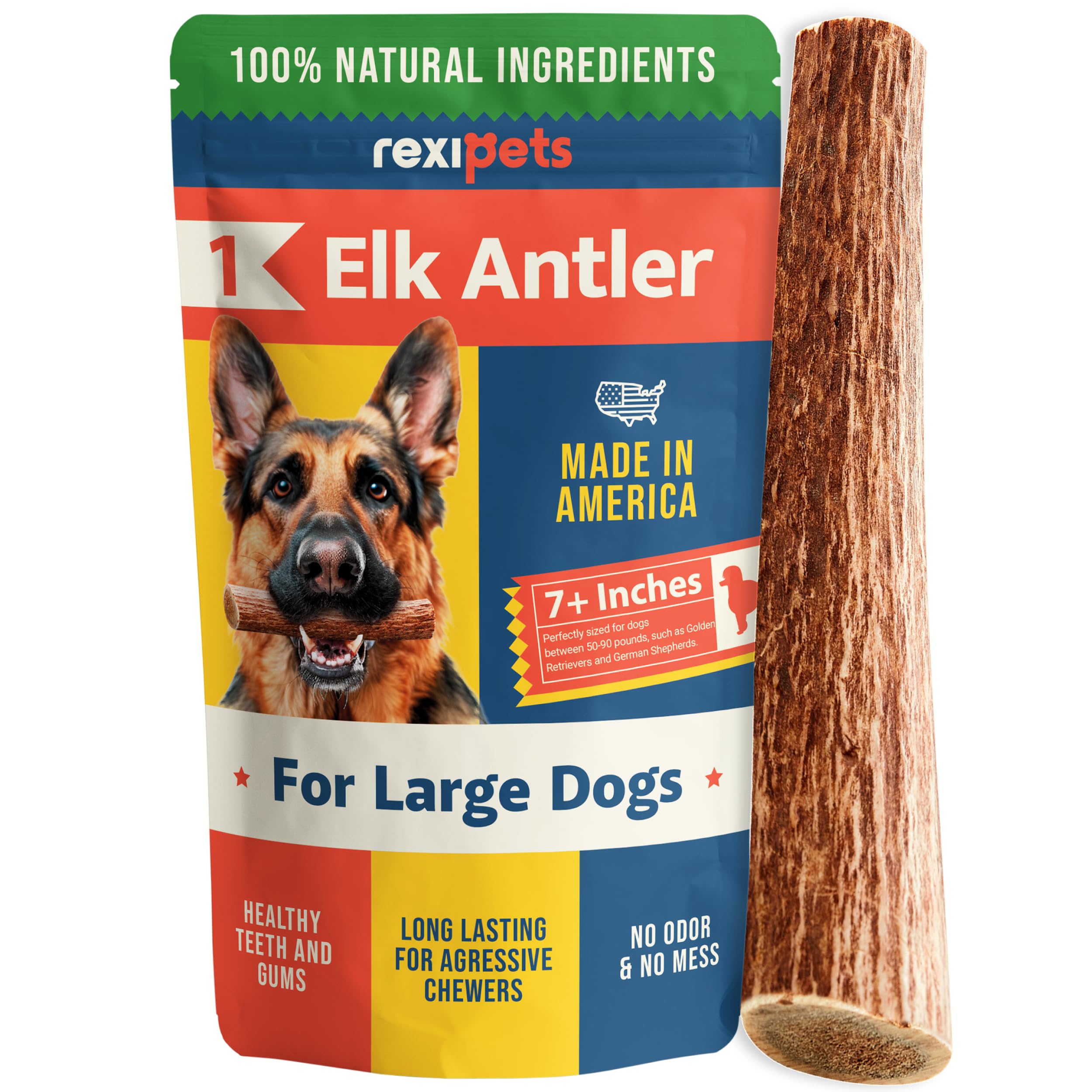 REXIPETS elk antler dog chew large for aggressive chewers, lasting longer during play