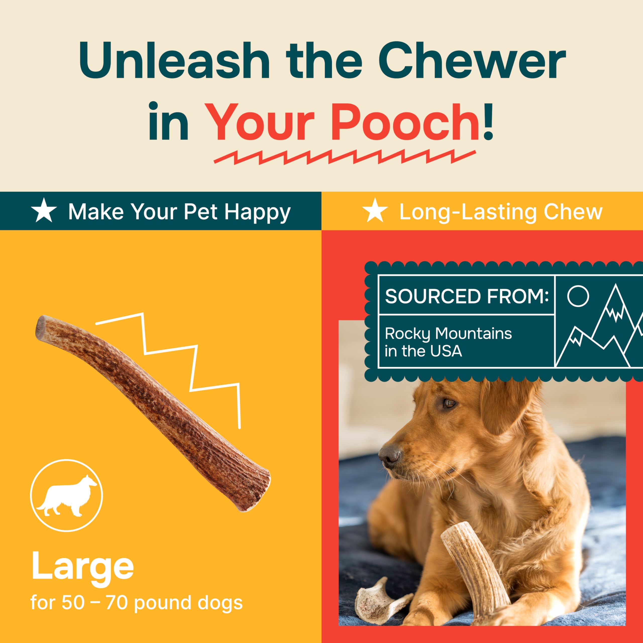 Natural, cruelty-free REXIPETS elk antler with no artificial additives