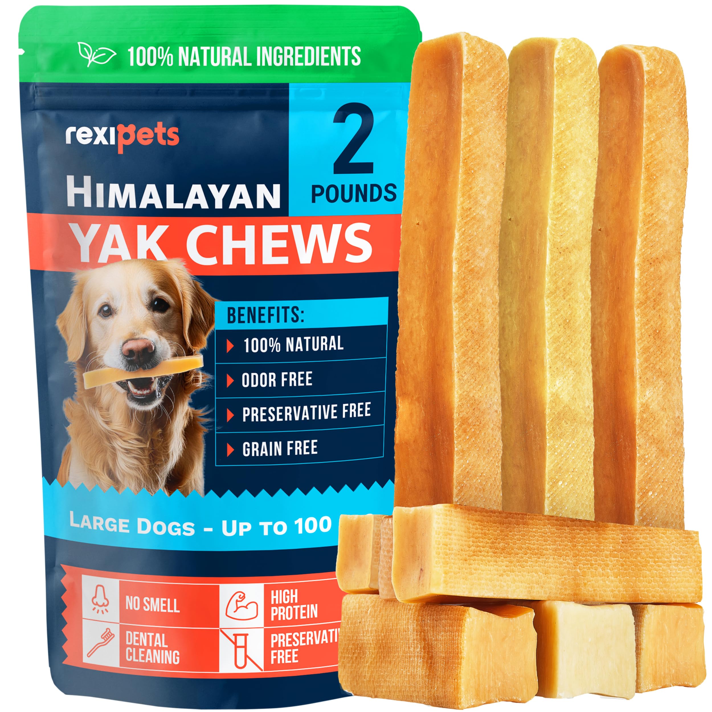 REXIPETS yak chew for large dogs; long-lasting and supports dental care.