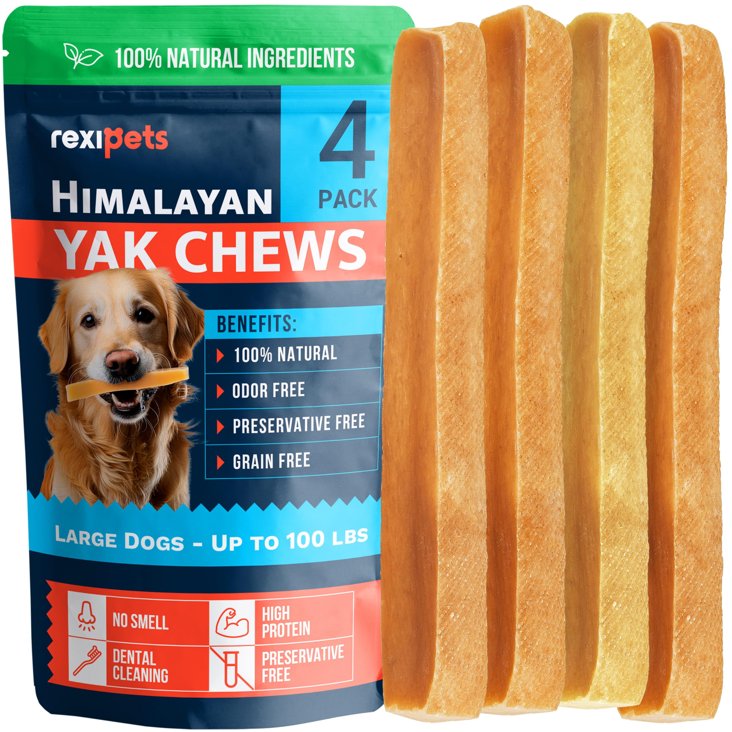 REXIPETS yak chews for large dogs deliver long-lasting entertainment and dental cleaning.