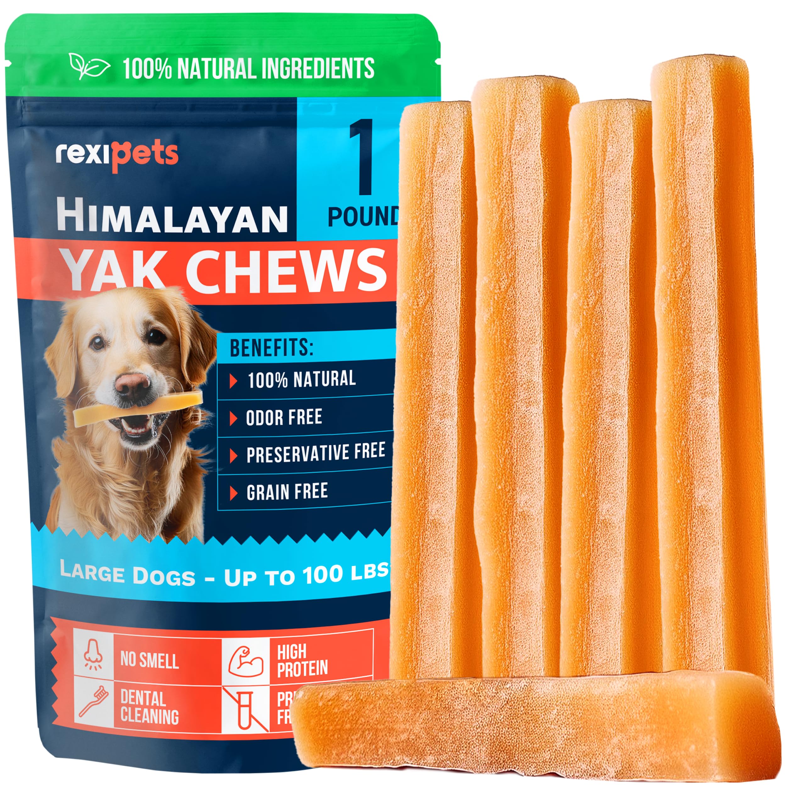 REXIPETS yak chews for large dogs offering long-lasting entertainment and dental cleaning support