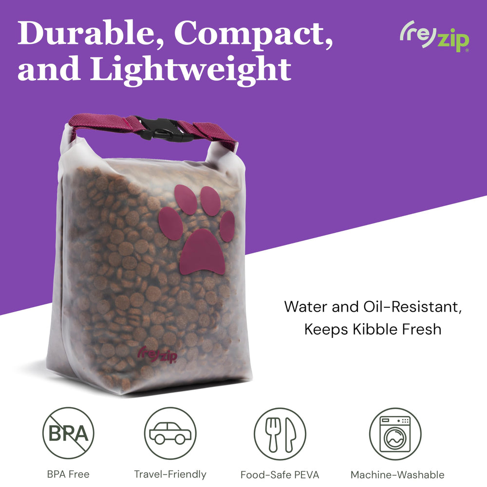 (re)zip bag compresses flat when empty for compact RV and car storage.