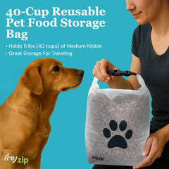 rezip roll-top closure in action with clip-handle for easy carrying.