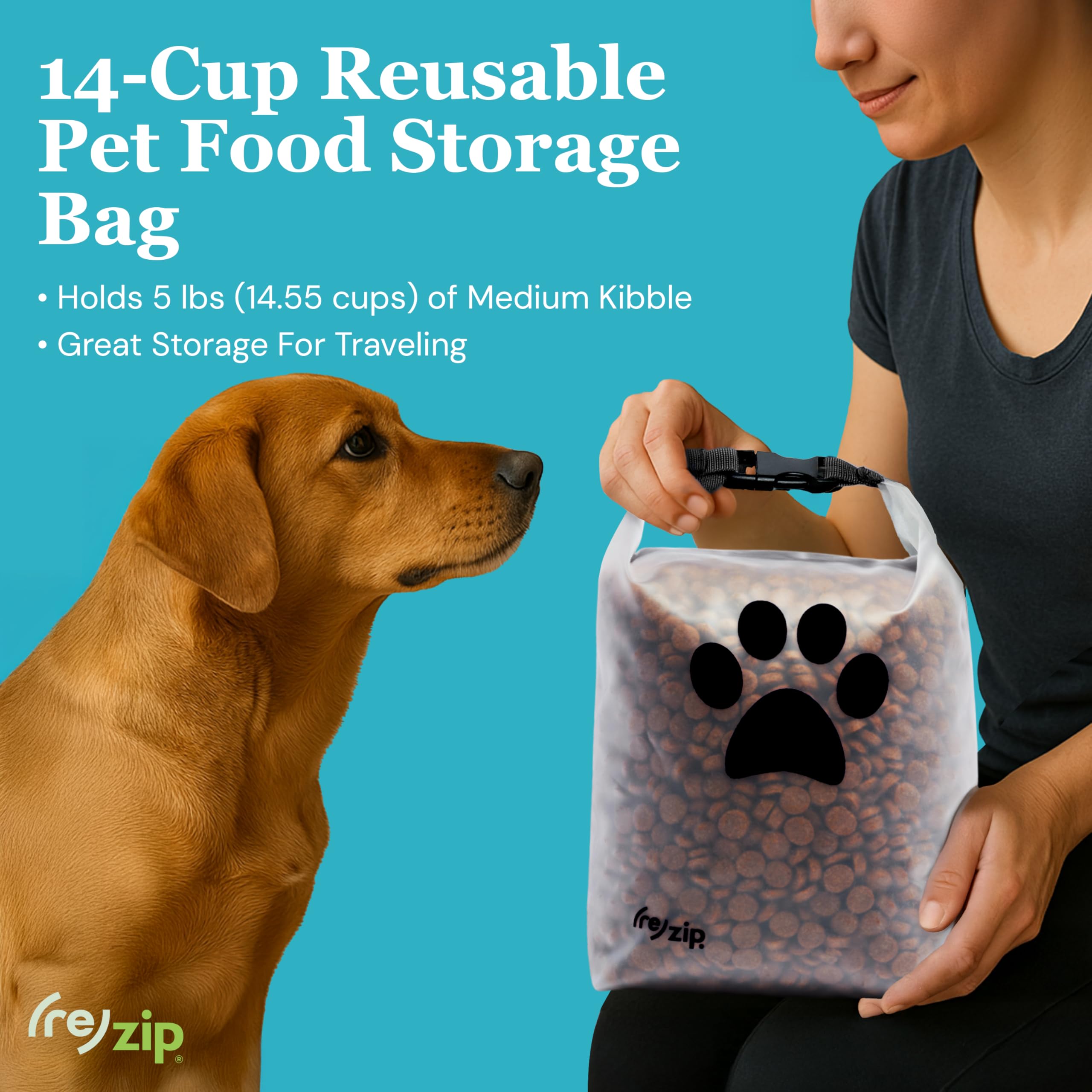 (re)zip Roll Top Pet Food Bag flat-when-empty design saves space during travel.
